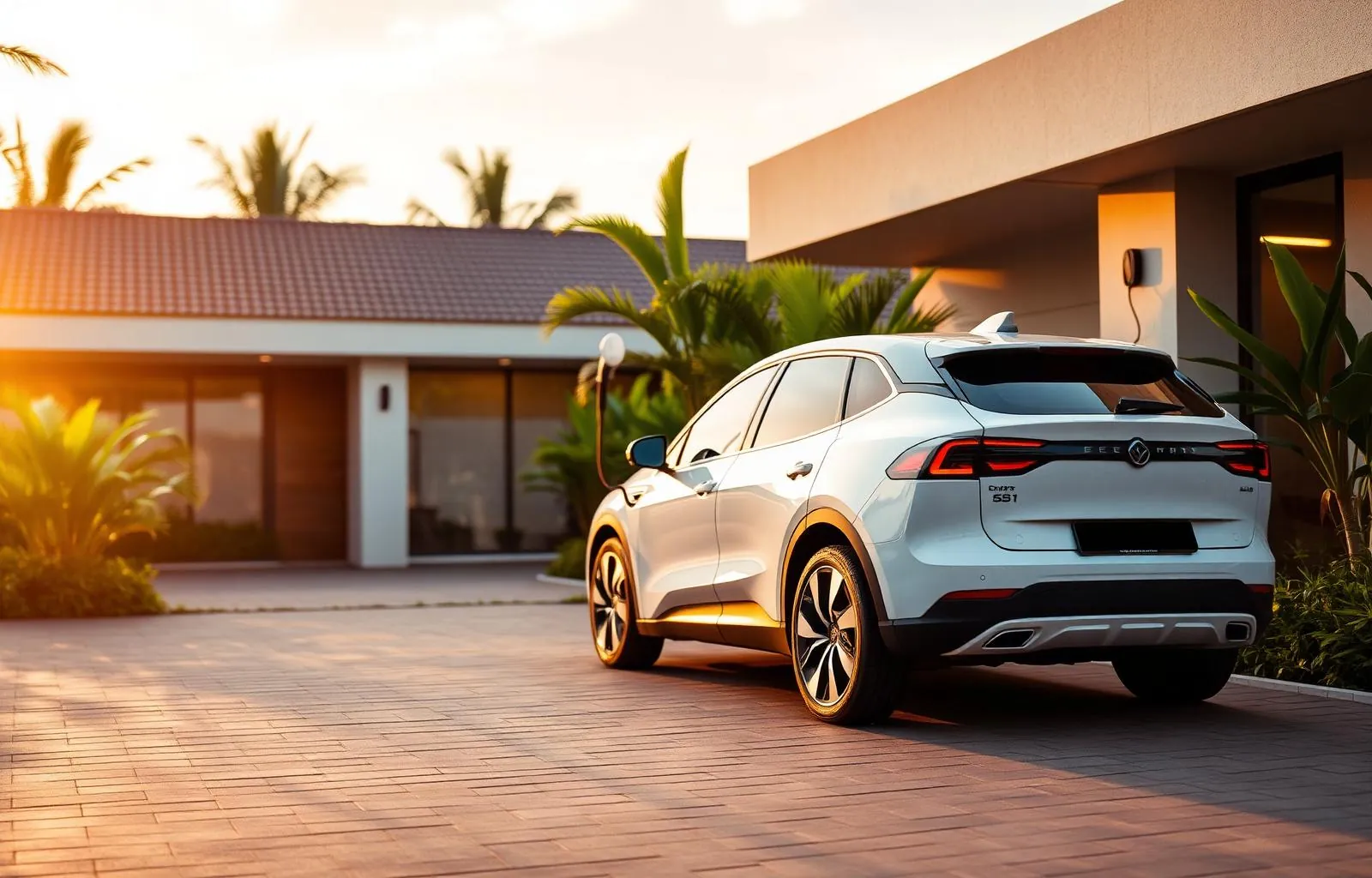 Electric vehicle charging at a modern Indonesian home